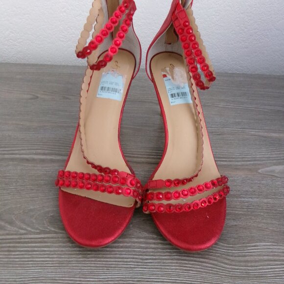 New Thalia Sodi Red Metallic Beaded Strappy DARRLA High Heels Open Toe 11 - Picture 3 of 16